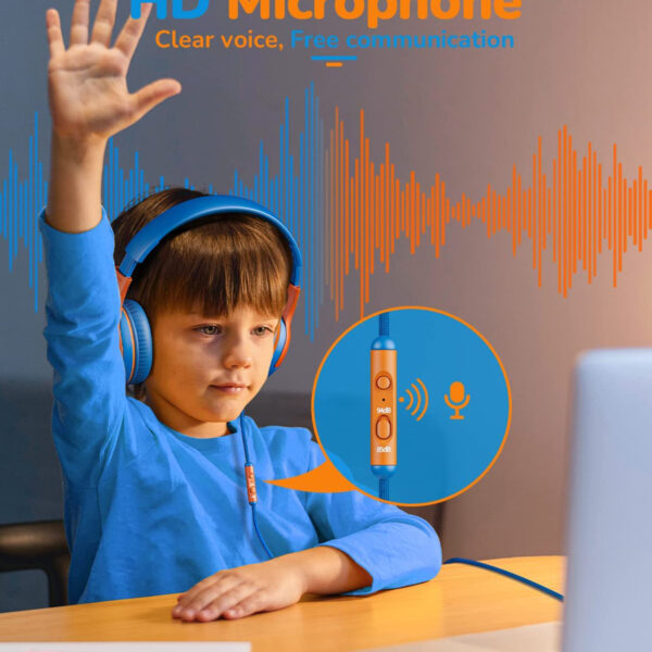 awatrue Kids Headphones-Headset for School with Microphone 85/94dB Volume Limiter 3.5mm Jack Wired Foldable Over-Ear Headphones with Shareport for Girls Boys Children toddlerTeens Blue
