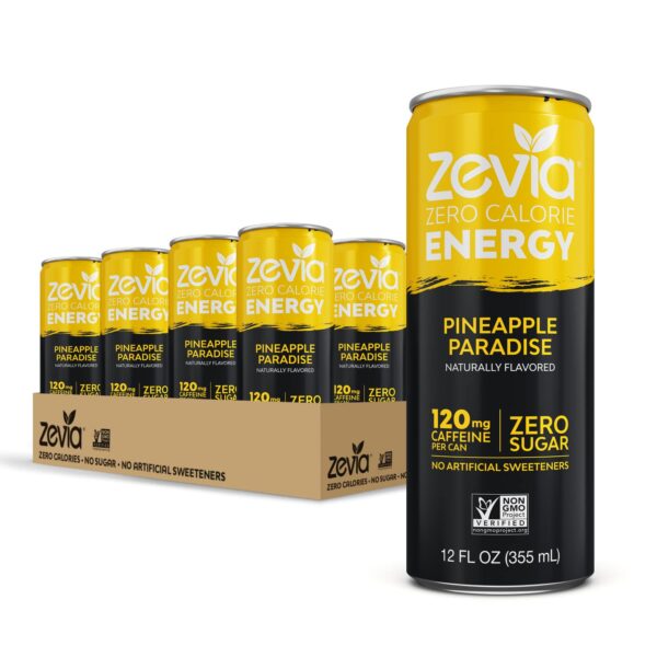 Zevia Zero Calorie Energy Drink， Pineapple Paradise， 12 Fl Oz (Pack of 12) - Image 4
