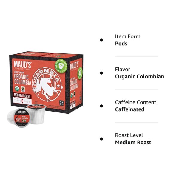Maud's Organic Colombian Coffee (Organic Medium Roast Coffee)， 24ct. Solar Energy Produced Recyclable Single Serve Fair Trade Single Origin Organic Coffee Pods - 100% Arabica Coffee， KCup Compatible - Image 9