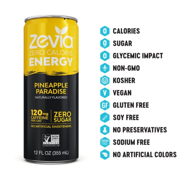 Zevia Zero Calorie Energy Drink， Pineapple Paradise， 12 Fl Oz (Pack of 12) - Image 5