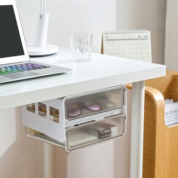 submatches Under Desk Drawer Organizer Slide Out, Hidden Self- adhesive Under Desk Storage Drawer with 2 Layers, Add a Drawer Under Table Storage Pencil Drawer for Office/Classroom/Home, White - Image 3