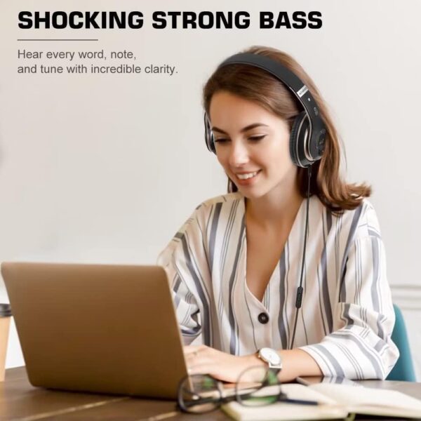 Prtukyt 6S Wireless Bluetooth Headphones Over Ear, Hi-Fi Stereo Foldable Wireless Stereo Headsets Earbuds with Built-in Mic, Volume Control, FM for Phone/PC (Black & Gold) - Image 3