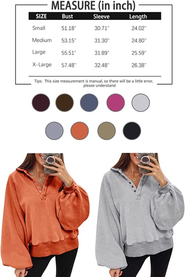 Trendy Queen Womens Sweatshirt Fall Clothes 2022 Lantern Sleeve Drop Shoulder Pullover Hoodies Button Fashion Y2K Outfits - Image 2