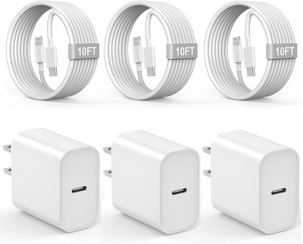 iPhone Charger 10 FT, 3 Pack [Apple MFi Certified] PD 20W USB C iPhone Charger Fast Charging Block with 10FT Long Type C to Lightning Cable Compatible for iPhone 14 13 12 11 Pro Max XS XR X 8 iPad - Image 10
