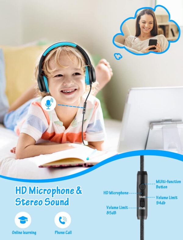Kids Headphones with Microphone, Wired Over Ear Headsets with Limited Volume 85dB/ 94dB for Boys Girls Teens Children Online School/Travel/iPad/Tablet/Cellphone - Image 7