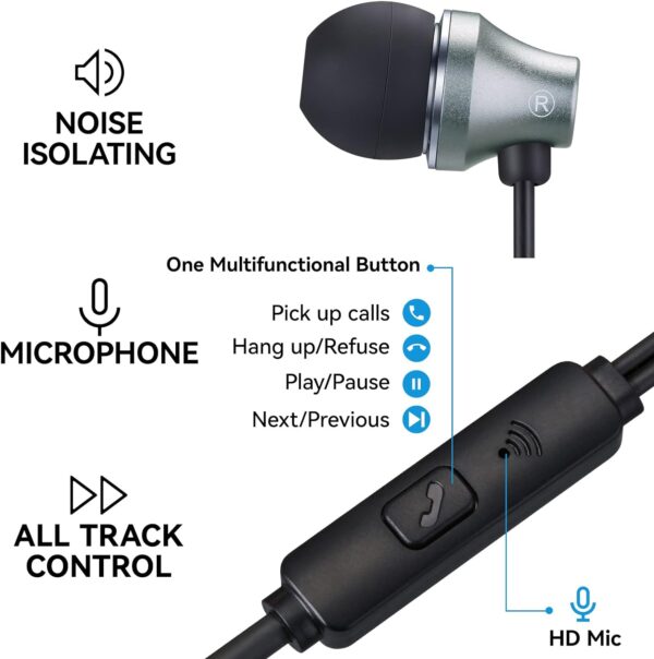 iRAG A101 Wired Earbuds Headphones Noise Isolating in-Ear Earphones with Microphone Remote with 3.5mm Plug in Audio Jack (Gun Metal) - Image 7