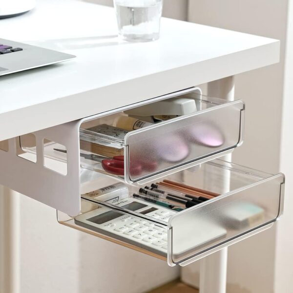 submatches Under Desk Drawer Organizer Slide Out, Hidden Self- adhesive Under Desk Storage Drawer with 2 Layers, Add a Drawer Under Table Storage Pencil Drawer for Office/Classroom/Home, White - Image 8