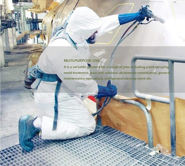 Disposable Protective Coverall with Hood, Elastic Cuff for Spray Painting Cleaning Work,Pack of 5 - Image 3