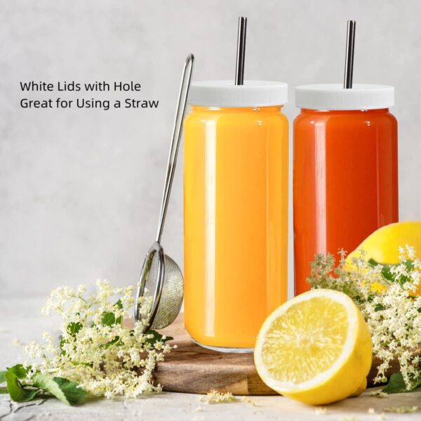 16oz 8 Pack Drinking Glasses with Bamboo Lids and Straw, RUCKAE Beer Can Glass Cups,Iced Coffee Cup,Glass Tumbler with Straw and Lid, Can Shaped Glass Cups for Beer,Smoothies,Cocktail,Whiskey - Image 4