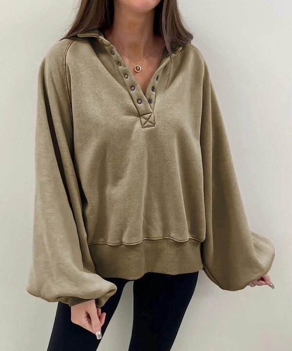 Trendy Queen Womens Sweatshirt Fall Clothes 2022 Lantern Sleeve Drop Shoulder Pullover Hoodies Button Fashion Y2K Outfits - Image 6