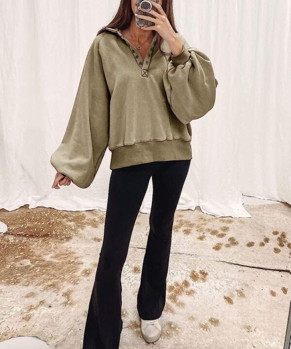 Trendy Queen Womens Sweatshirt Fall Clothes 2022 Lantern Sleeve Drop Shoulder Pullover Hoodies Button Fashion Y2K Outfits - Image 3