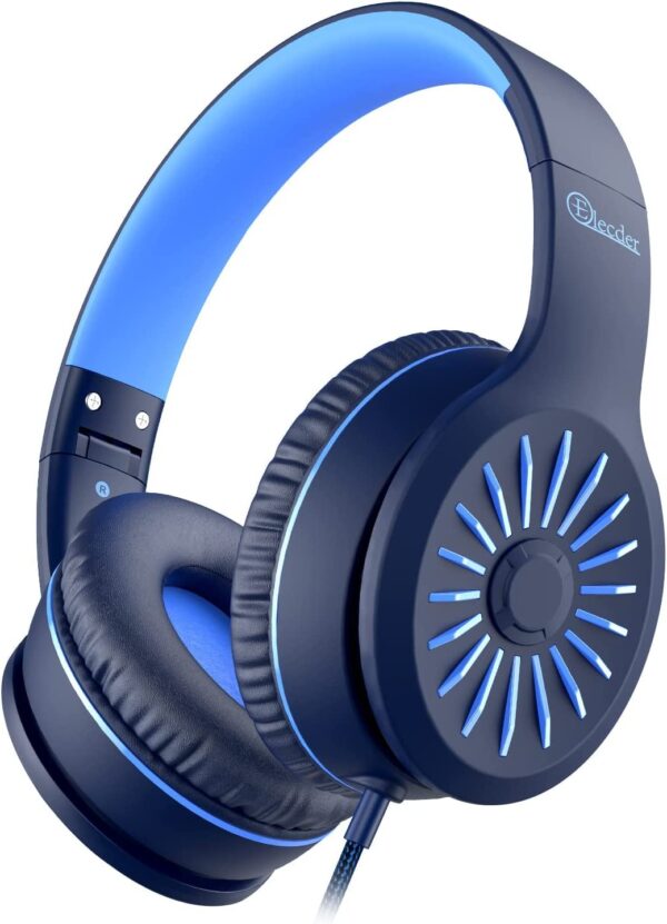 ELECDER i45 On-Ear Headphones with Microphone - Foldable Stereo Bass Headphones with No-Tangle 1.5M Cord, 3.5MM Jack, Portable Wired Headphones for School/Kids/Teens/Smartphones/Travel/Tablet - Blue - Image 10