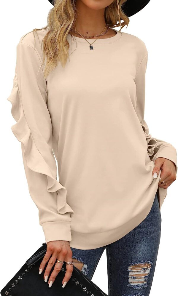 Saloogoe Crewneck Sweatshirts Long Sleeve Casual Tops with Ruffle Sleeve Fall Winter Clothes Soft Fashion 2022 - Image 6