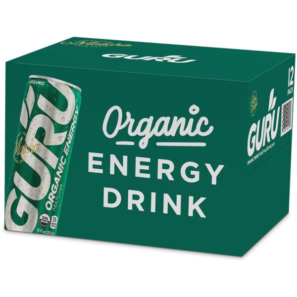 GURU Lite Low Sugar Energy Drink, 24 Pack, Pre Workout Clean Energy Drinks with Green Tea, 100 mg Natural Caffeine, Low Calorie, Vegan, Organic, Plant Based, For Performance & Focus, Lemon 8.4 oz Cans
