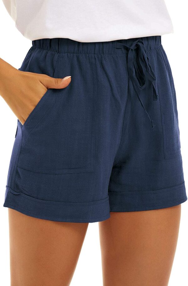 FANGJIN Womens Shorts Summer Casual Drawstring Elastic Waist Shorts Cotton Linen Hot Pant with Pockets Size S-XXL - Image 7