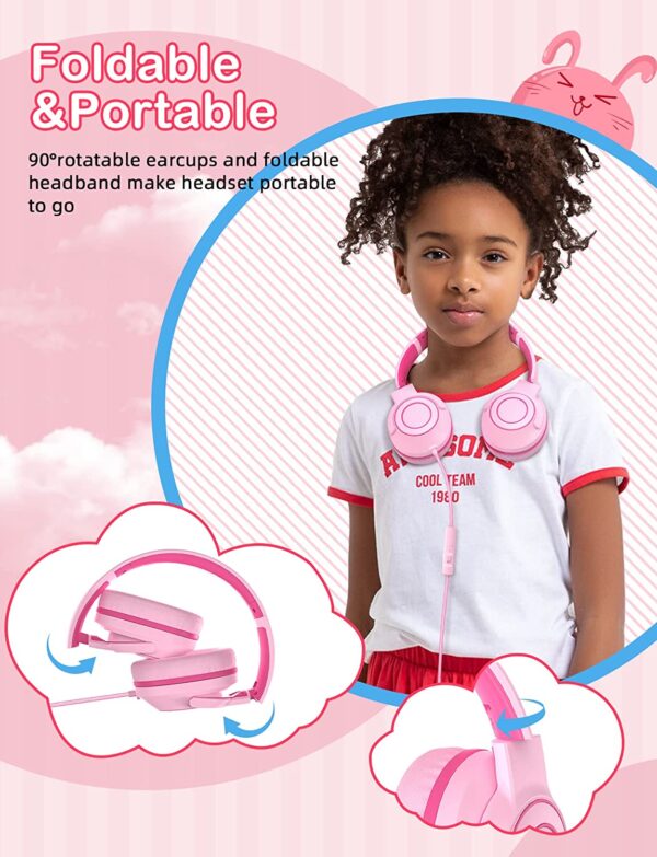 FIUPIA Kids Headphones with Microphone for School, Volume Limit 85/94dB, Stereo Sound, Over-Ear Kids Headphones for Girls Boys, Foldable Kids Headphones Wired for School/Travel/iPad/Fire Tablet - Image 7
