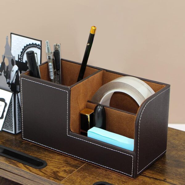 TooCust Leather Office Desk Organizer with Drawer, Multi-function Office Supplies for Desk Top Organizer,Black Mens Desk Accessories,Teacher Desk Organizer for Pen Pencil Holders and Organizers - Image 2
