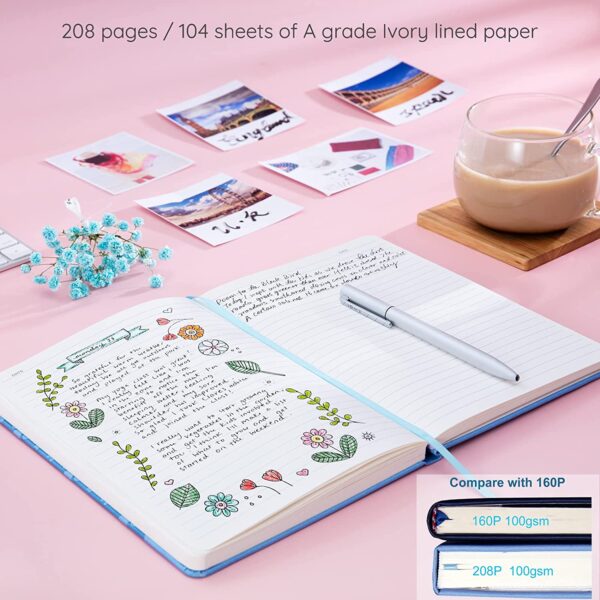 ARITIN Journal for Women-Journal Notebook Hardcover 208 Pages Lined, PU Leather Notebook Embossed Flowers, 5.7 X 8.4 in, 100gsm A grade Paper, Light Blue - Image 5