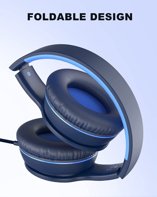 ELECDER i45 On-Ear Headphones with Microphone - Foldable Stereo Bass Headphones with No-Tangle 1.5M Cord, 3.5MM Jack, Portable Wired Headphones for School/Kids/Teens/Smartphones/Travel/Tablet - Blue - Image 7