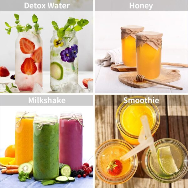 16oz 8 Pack Drinking Glasses with Bamboo Lids and Straw, RUCKAE Beer Can Glass Cups,Iced Coffee Cup,Glass Tumbler with Straw and Lid, Can Shaped Glass Cups for Beer,Smoothies,Cocktail,Whiskey - Image 2