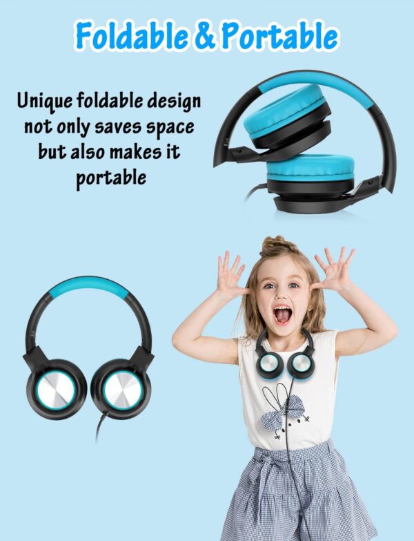 Kids Headphones with Microphone, Wired Over Ear Headsets with Limited Volume 85dB/ 94dB for Boys Girls Teens Children Online School/Travel/iPad/Tablet/Cellphone - Image 3