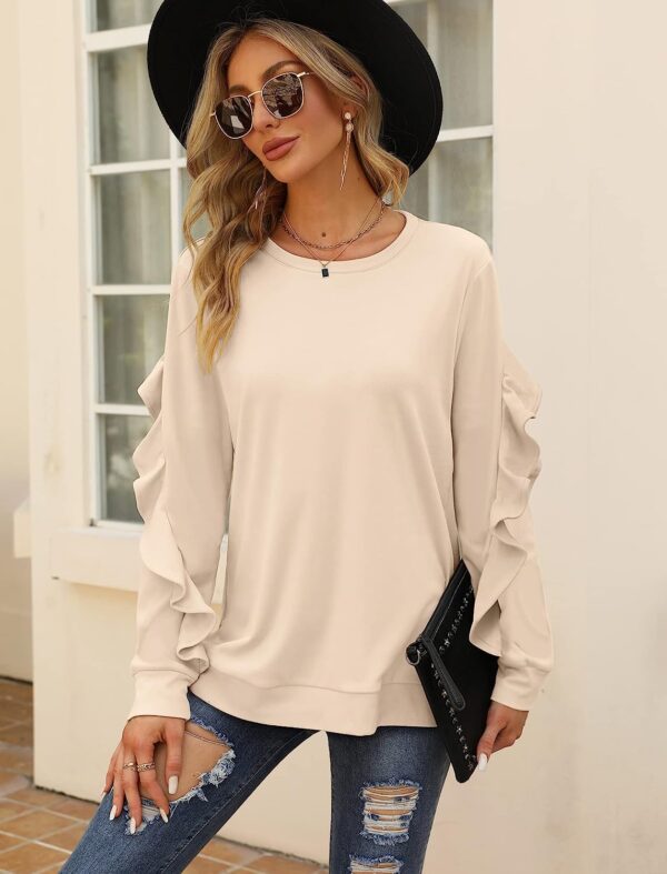 Saloogoe Crewneck Sweatshirts Long Sleeve Casual Tops with Ruffle Sleeve Fall Winter Clothes Soft Fashion 2022 - Image 4