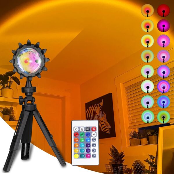 JORETLE Sunset Lamp Projection Lamp USB Sunset Projector Lamp Night Light, 16 Colors 180 Degree Rotation Color Changing Projection Light for Photography, Bedroom, Living Room, Party - Image 9
