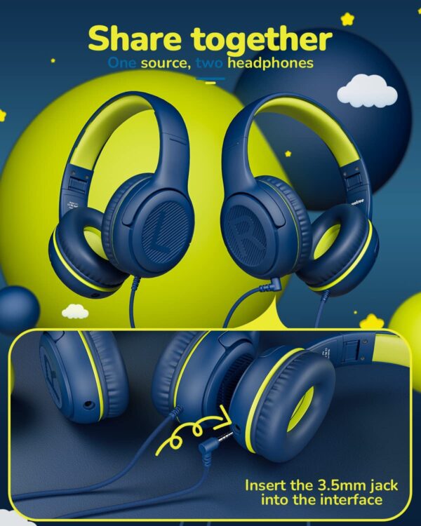 awatrue Kids Headphones-Headset for School with Microphone 85/94dB Volume Limiter 3.5mm Jack Wired Foldable Over-Ear Headphones with Shareport for Girls Boys Children toddlerTeens Blue - Image 4