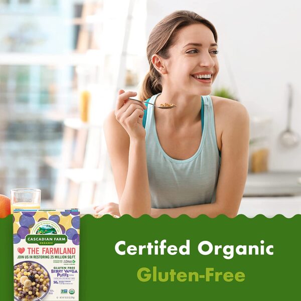 Cascadian Farm Organic Berry Vanilla Puffs Cereal， Gluten Free， 10.25 oz - Image 6