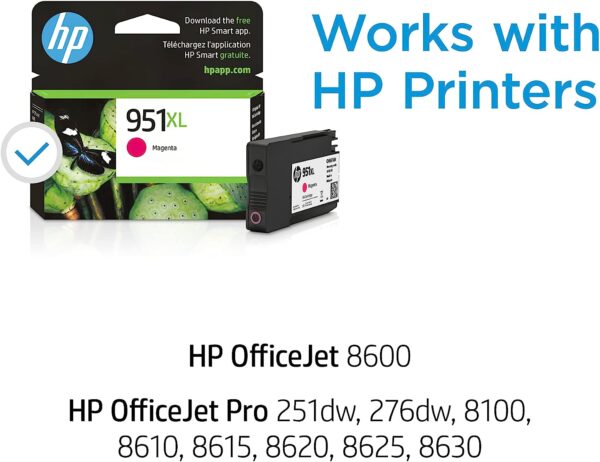 HP 951XL Magenta High-yield Ink Cartridge | Works with HP OfficeJet 8600, HP OfficeJet Pro 251dw, 276dw, 8100, 8610, 8620, 8630 Series | Eligible for Instant Ink | CN047AN - Image 7