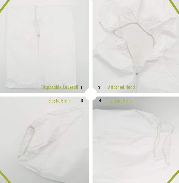 Disposable Protective Coverall with Hood, Elastic Cuff for Spray Painting Cleaning Work,Pack of 5 - Image 4