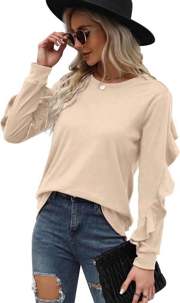 Saloogoe Crewneck Sweatshirts Long Sleeve Casual Tops with Ruffle Sleeve Fall Winter Clothes Soft Fashion 2022 - Image 5