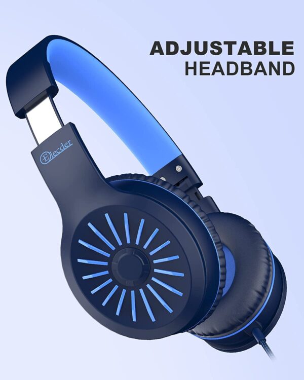 ELECDER i45 On-Ear Headphones with Microphone - Foldable Stereo Bass Headphones with No-Tangle 1.5M Cord, 3.5MM Jack, Portable Wired Headphones for School/Kids/Teens/Smartphones/Travel/Tablet - Blue - Image 8
