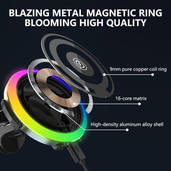 Yonput 1 PC Wireless Car Charger, 15W Decorative Rhythm Light Fast Charging Auto-Clamping Air Vent Car Phone Holder Mount Compatible with iPhone13/12/11/Pro/Mini/Xr/Xs/X/8, Samsung S22/S22 - Image 5