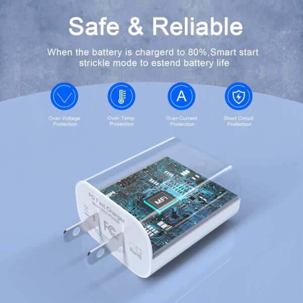 iPhone Charger 10 FT, 3 Pack [Apple MFi Certified] PD 20W USB C iPhone Charger Fast Charging Block with 10FT Long Type C to Lightning Cable Compatible for iPhone 14 13 12 11 Pro Max XS XR X 8 iPad - Image 6