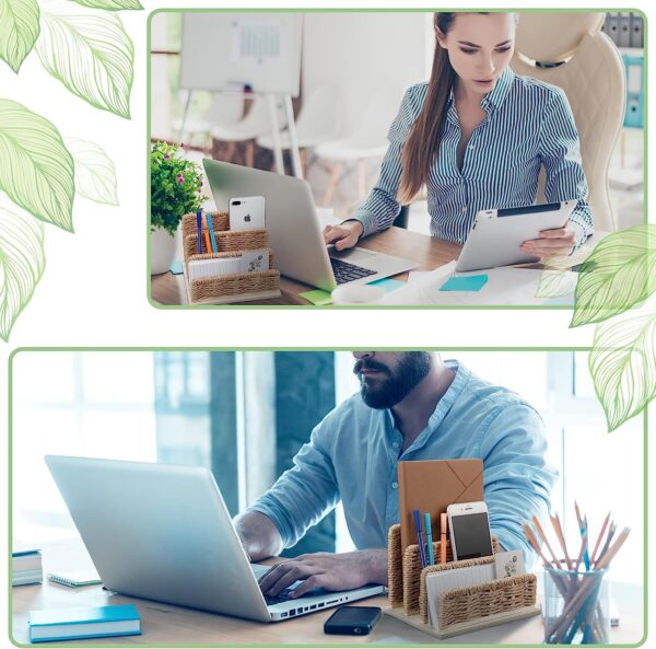 Woven Desk Mail Organizer Upright File Holders Vertical Mail Sorter Small Desk File Organizer Letter Paper Organizer Storage Office Desk Accessories Folder File Sorters for Desktop Home Office - Image 2