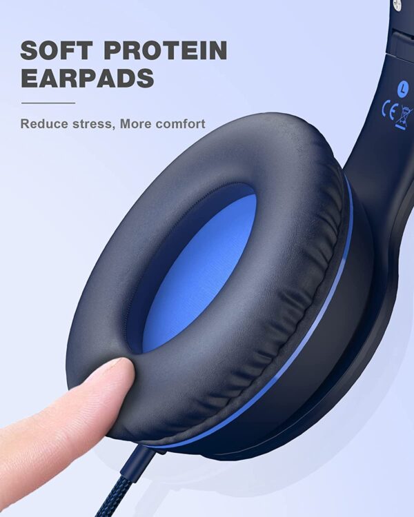 ELECDER i45 On-Ear Headphones with Microphone - Foldable Stereo Bass Headphones with No-Tangle 1.5M Cord, 3.5MM Jack, Portable Wired Headphones for School/Kids/Teens/Smartphones/Travel/Tablet - Blue - Image 4