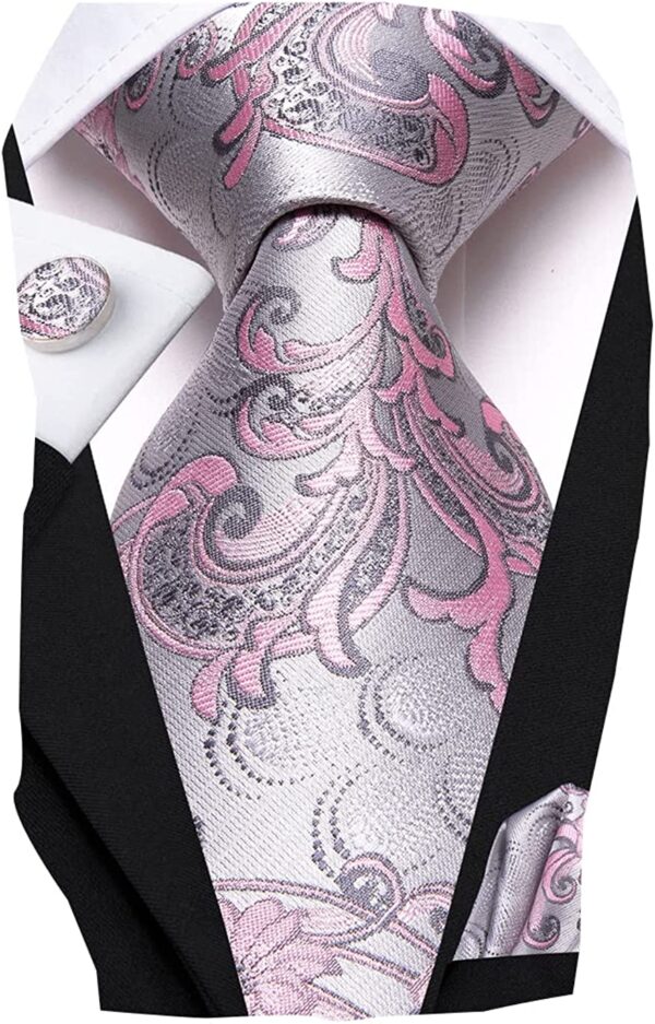 Hi-Tie Mens Plaid Ties Classic Necktie with Handkerchief Cufflinks Set - Image 6