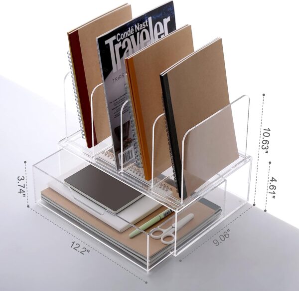 HeZone Desk Organizers and Storage, Office Organization Storage, Clear Acrylic Office Desk Organizers and Accessories with Drawer- 1 Pack - Image 3
