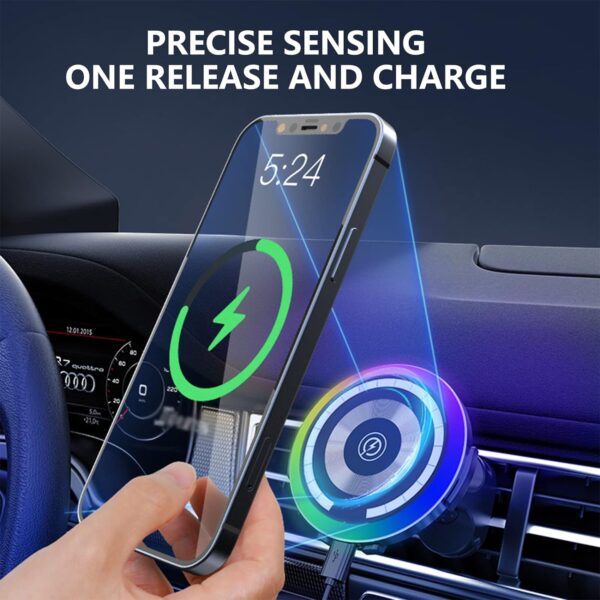 Yonput 1 PC Wireless Car Charger, 15W Decorative Rhythm Light Fast Charging Auto-Clamping Air Vent Car Phone Holder Mount Compatible with iPhone13/12/11/Pro/Mini/Xr/Xs/X/8, Samsung S22/S22 - Image 7