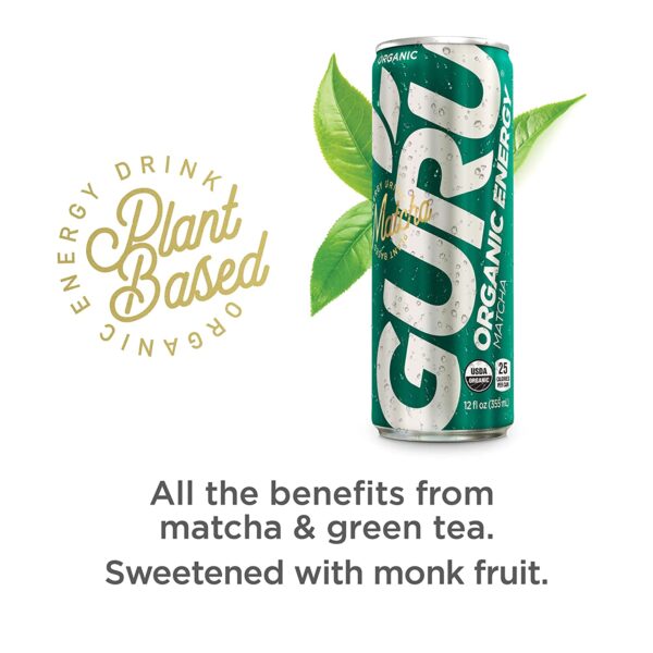 GURU Lite Low Sugar Energy Drink, 24 Pack, Pre Workout Clean Energy Drinks with Green Tea, 100 mg Natural Caffeine, Low Calorie, Vegan, Organic, Plant Based, For Performance & Focus, Lemon 8.4 oz Cans - Image 6