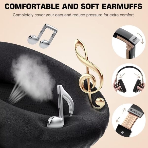 Prtukyt 6S Wireless Bluetooth Headphones Over Ear, Hi-Fi Stereo Foldable Wireless Stereo Headsets Earbuds with Built-in Mic, Volume Control, FM for Phone/PC (Black & Gold) - Image 5