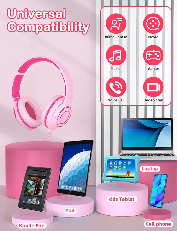 FIUPIA Kids Headphones with Microphone for School, Volume Limit 85/94dB, Stereo Sound, Over-Ear Kids Headphones for Girls Boys, Foldable Kids Headphones Wired for School/Travel/iPad/Fire Tablet - Image 4