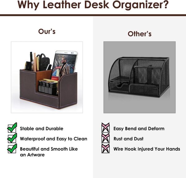 TooCust Leather Office Desk Organizer with Drawer, Multi-function Office Supplies for Desk Top Organizer,Black Mens Desk Accessories,Teacher Desk Organizer for Pen Pencil Holders and Organizers - Image 6