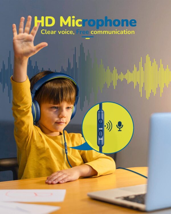 awatrue Kids Headphones-Headset for School with Microphone 85/94dB Volume Limiter 3.5mm Jack Wired Foldable Over-Ear Headphones with Shareport for Girls Boys Children toddlerTeens Blue - Image 3