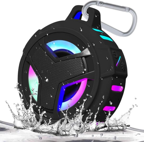 EBODA Bluetooth Shower Speaker， Portable Bluetooth Speakers， IP67 Waterproof Wireless Speaker with LED Light， Floating， 2000mAh， True Wireless Stereo for Kayak， Beach， Gifts for unisex -Black - Image 9