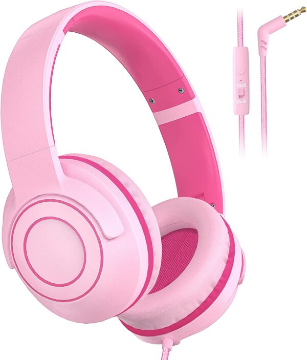 FIUPIA Kids Headphones with Microphone for School, Volume Limit 85/94dB, Stereo Sound, Over-Ear Kids Headphones for Girls Boys, Foldable Kids Headphones Wired for School/Travel/iPad/Fire Tablet - Image 2