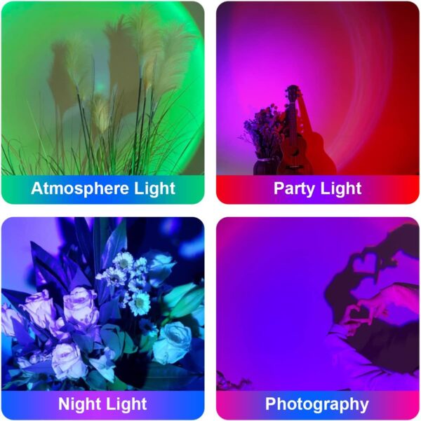JORETLE Sunset Lamp Projection Lamp USB Sunset Projector Lamp Night Light, 16 Colors 180 Degree Rotation Color Changing Projection Light for Photography, Bedroom, Living Room, Party - Image 4
