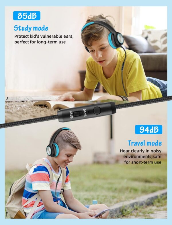 Kids Headphones with Microphone, Wired Over Ear Headsets with Limited Volume 85dB/ 94dB for Boys Girls Teens Children Online School/Travel/iPad/Tablet/Cellphone - Image 5