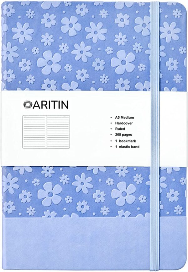 ARITIN Journal for Women-Journal Notebook Hardcover 208 Pages Lined, PU Leather Notebook Embossed Flowers, 5.7 X 8.4 in, 100gsm A grade Paper, Light Blue - Image 7